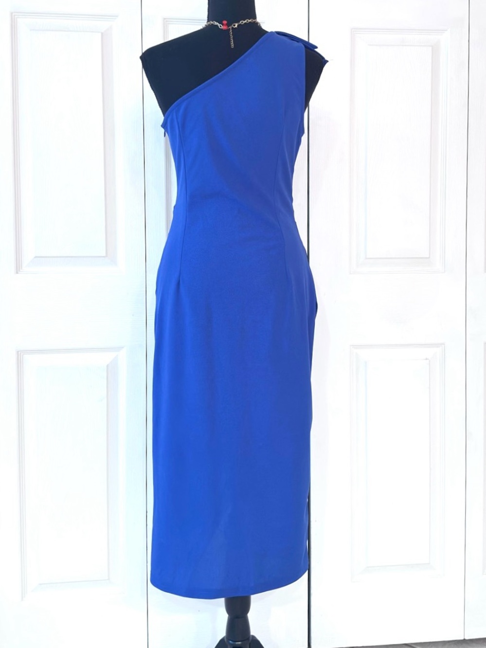 JJ HOUSE ~ Women’s Royal blue one shoulder dress with abstract lines size M - Picture 8 of 10